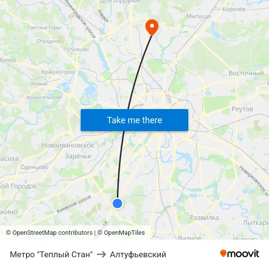 Метро "Теплый Стан" to Алтуфьевский map