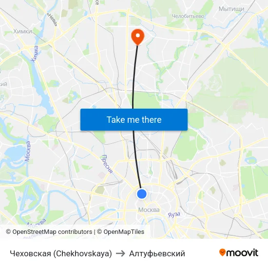 Чеховская (Chekhovskaya) to Алтуфьевский map