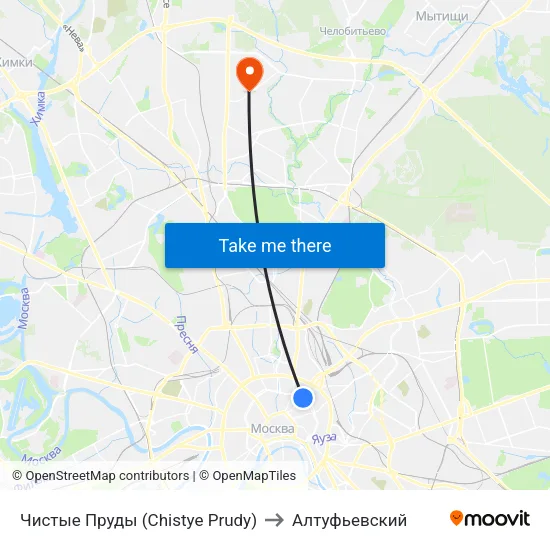 Чистые Пруды (Chistye Prudy) to Алтуфьевский map