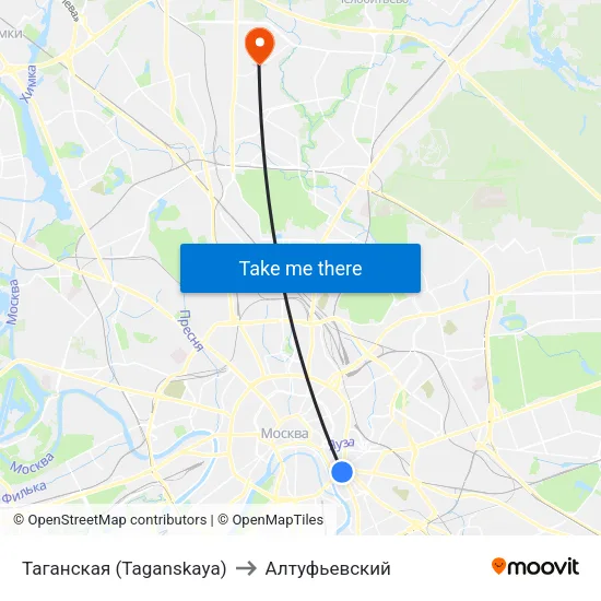 Таганская (Taganskaya) to Алтуфьевский map