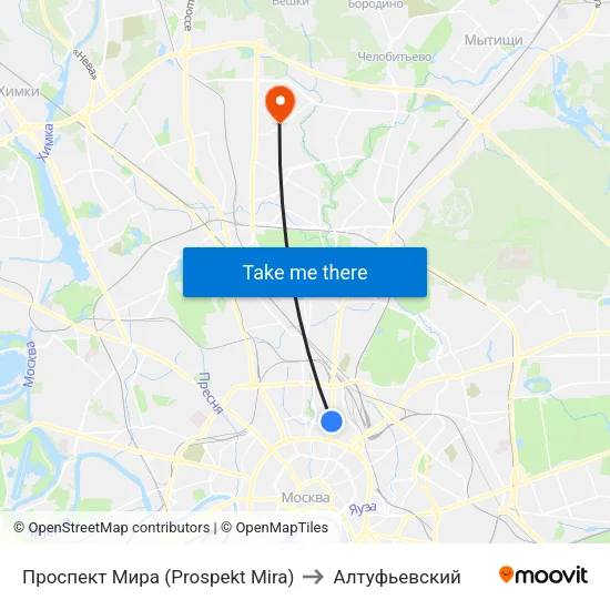 Проспект Мира (Prospekt Mira) to Алтуфьевский map