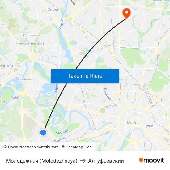Молодежная (Molodezhnaya) to Алтуфьевский map