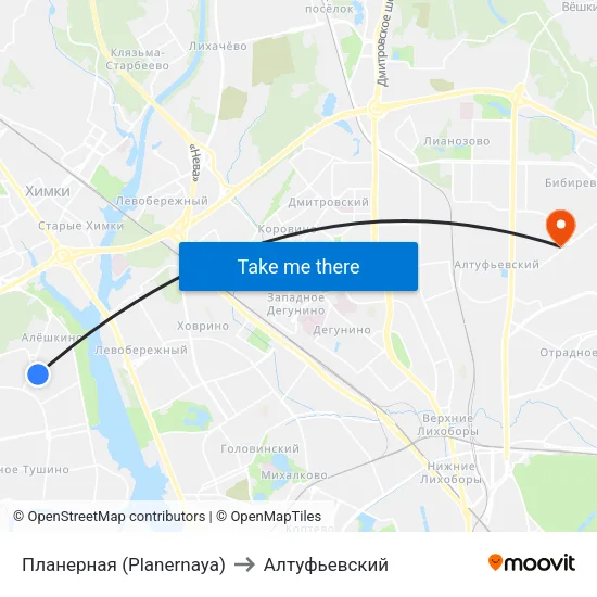 Планерная (Planernaya) to Алтуфьевский map