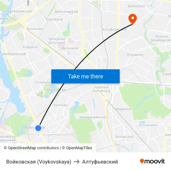 Войковская (Voykovskaya) to Алтуфьевский map