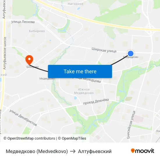 Медведково (Medvedkovo) to Алтуфьевский map