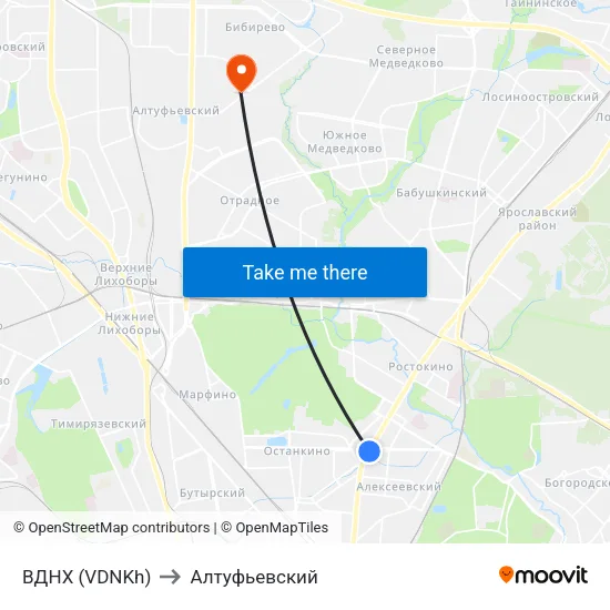ВДНХ (VDNKh) to Алтуфьевский map