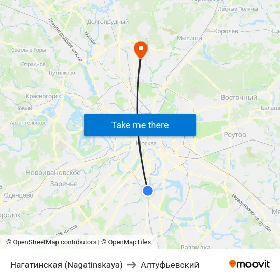 Нагатинская (Nagatinskaya) to Алтуфьевский map
