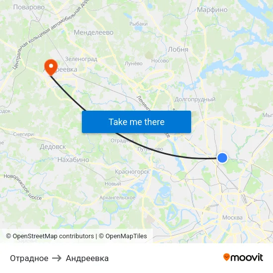 Отрадное to Андреевка map