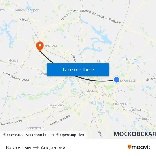 Восточный to Андреевка map