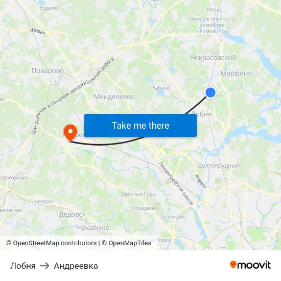 Лобня to Андреевка map