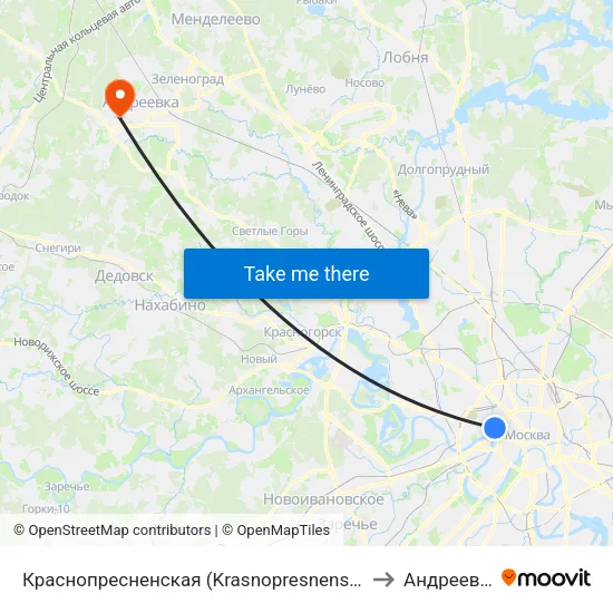 Краснопресненская (Krasnopresnenskaya) to Андреевка map