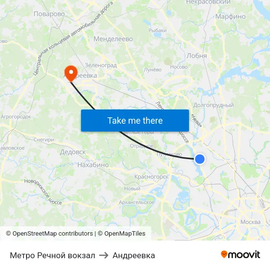Метро Речной вокзал to Андреевка map