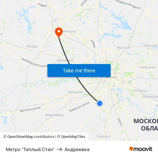 Метро "Теплый Стан" to Андреевка map