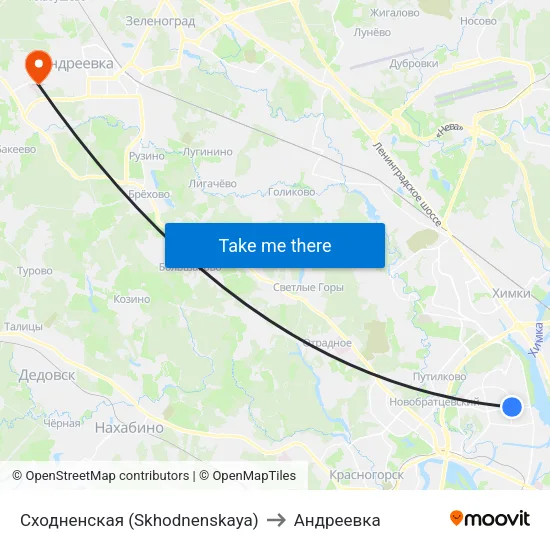 Сходненская (Skhodnenskaya) to Андреевка map