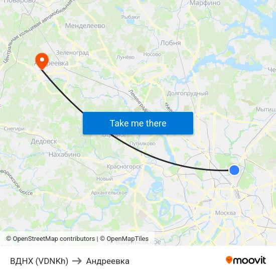 ВДНХ (VDNKh) to Андреевка map