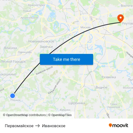 Первомайское to Ивановское map