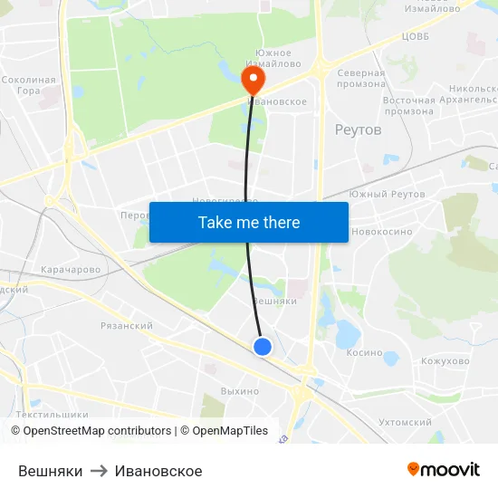 Вешняки to Ивановское map
