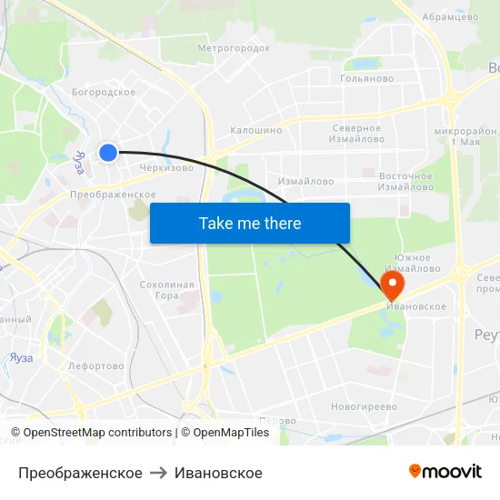Преображенское to Ивановское map
