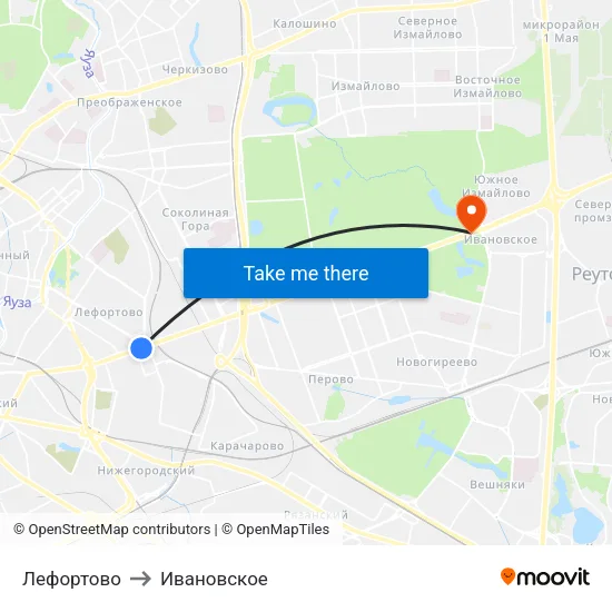 Лефортово to Ивановское map