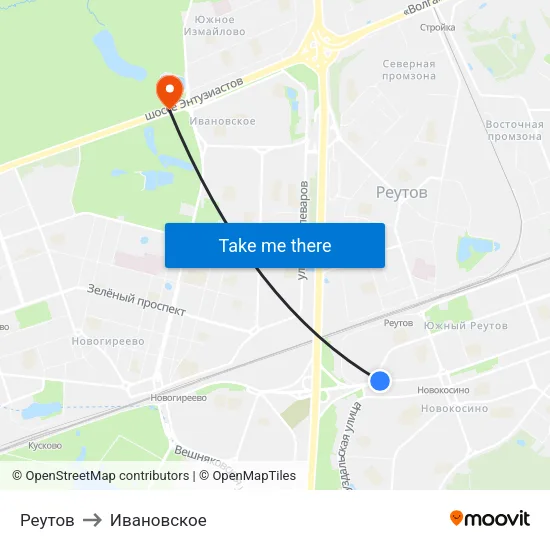 Реутов to Ивановское map