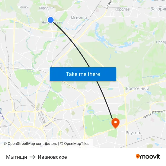Мытищи to Ивановское map
