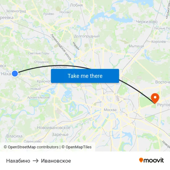Нахабино to Ивановское map