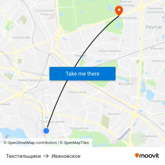 Текстильщики to Ивановское map