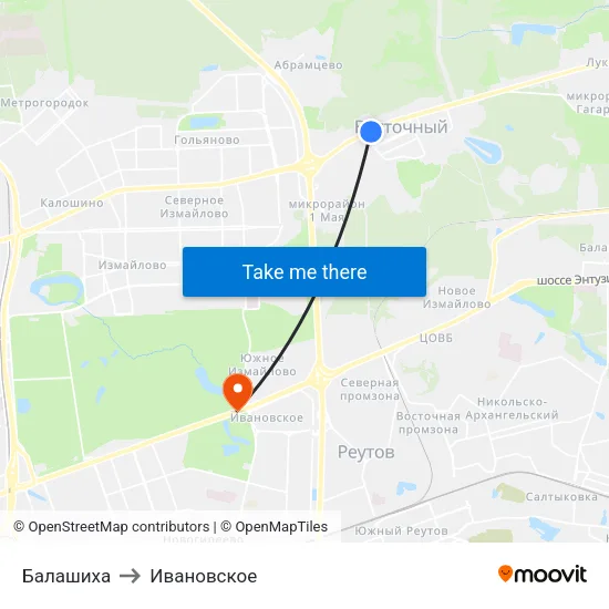 Балашиха to Ивановское map