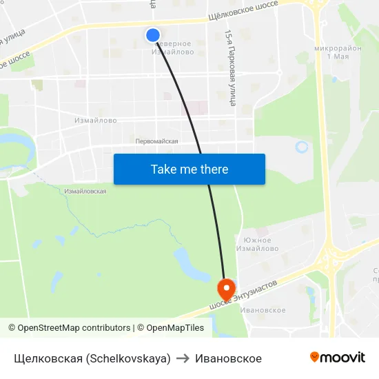 Щелковская (Schelkovskaya) to Ивановское map