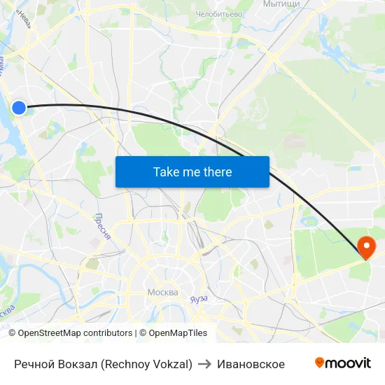 Речной Вокзал (Rechnoy Vokzal) to Ивановское map