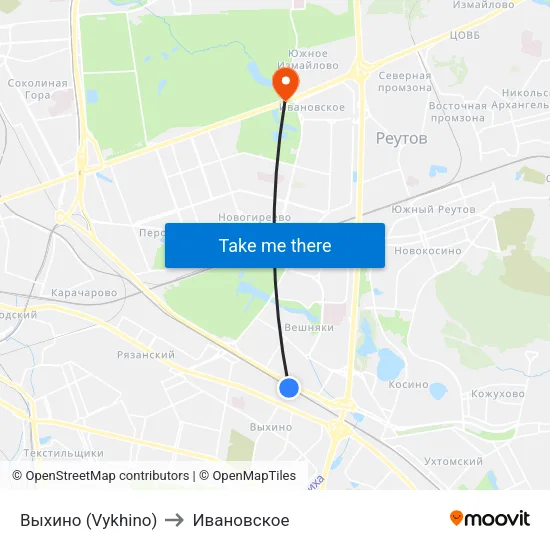 Выхино (Vykhino) to Ивановское map