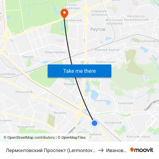 Лермонтовский Проспект (Lermontovsky Prospekt) to Ивановское map