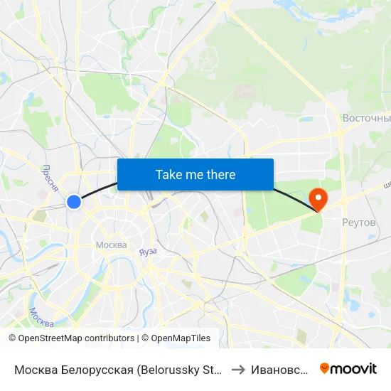 Москва Белорусская (Belorussky Station) to Ивановское map