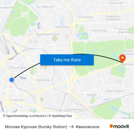 Москва Курская (Kursky Station) to Ивановское map