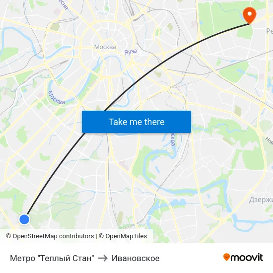 Метро "Теплый Стан" to Ивановское map