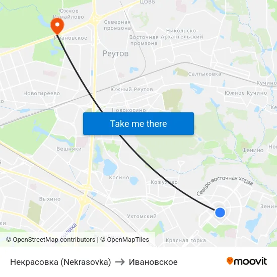 Некрасовка (Nekrasovka) to Ивановское map