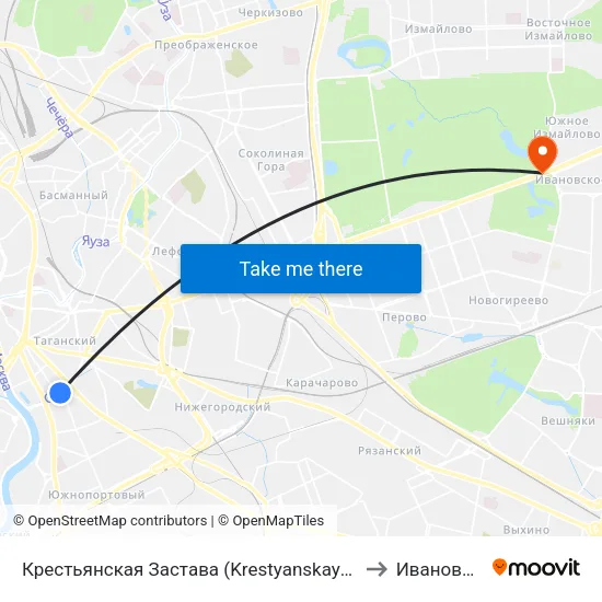 Крестьянская Застава (Krestyanskaya Zastava) to Ивановское map