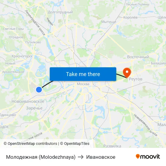 Молодежная (Molodezhnaya) to Ивановское map