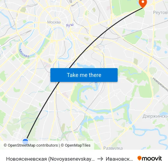 Новоясеневская (Novoyasenevskaya) to Ивановское map