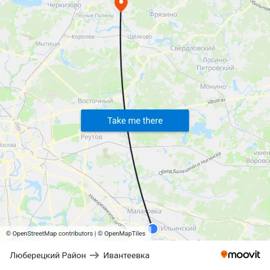 Люберецкий Район to Ивантеевка map