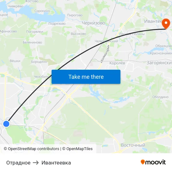 Отрадное to Ивантеевка map