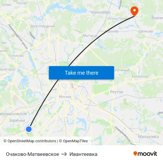 Очаково-Матвеевское to Ивантеевка map