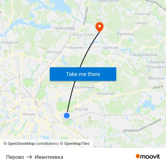 Перово to Ивантеевка map