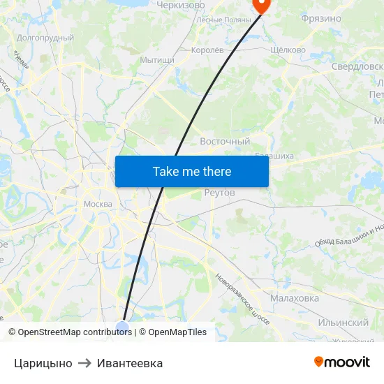 Царицыно to Ивантеевка map
