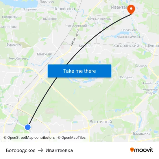 Богородское to Ивантеевка map