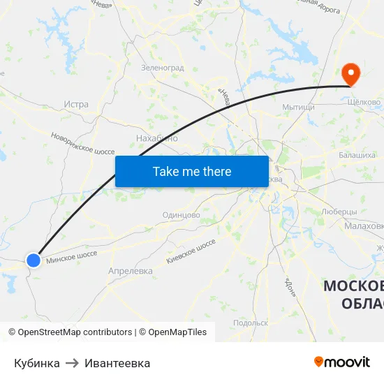 Кубинка to Ивантеевка map