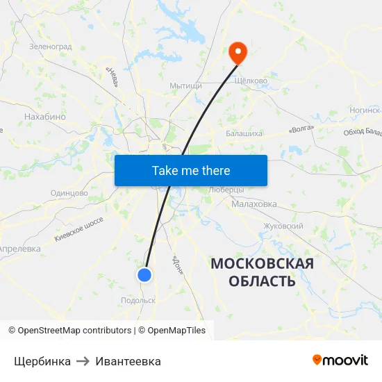 Щербинка to Ивантеевка map