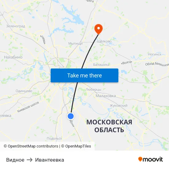 Видное to Ивантеевка map