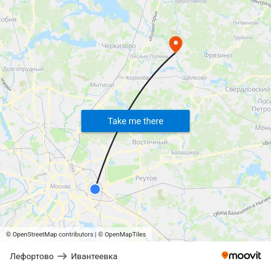 Лефортово to Ивантеевка map