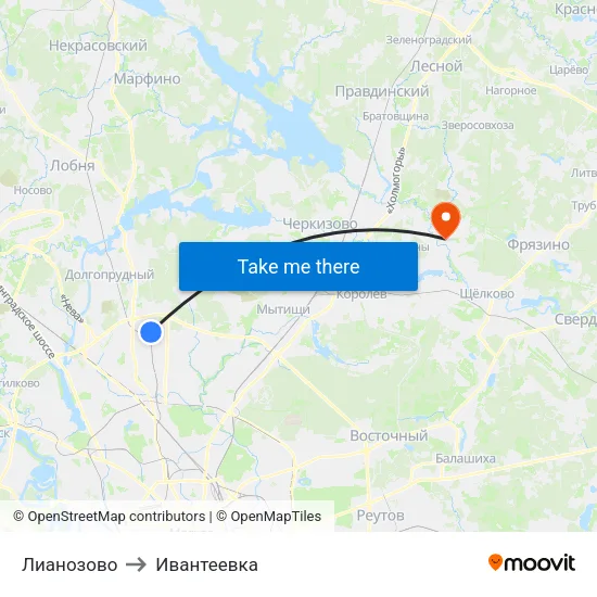 Лианозово to Ивантеевка map